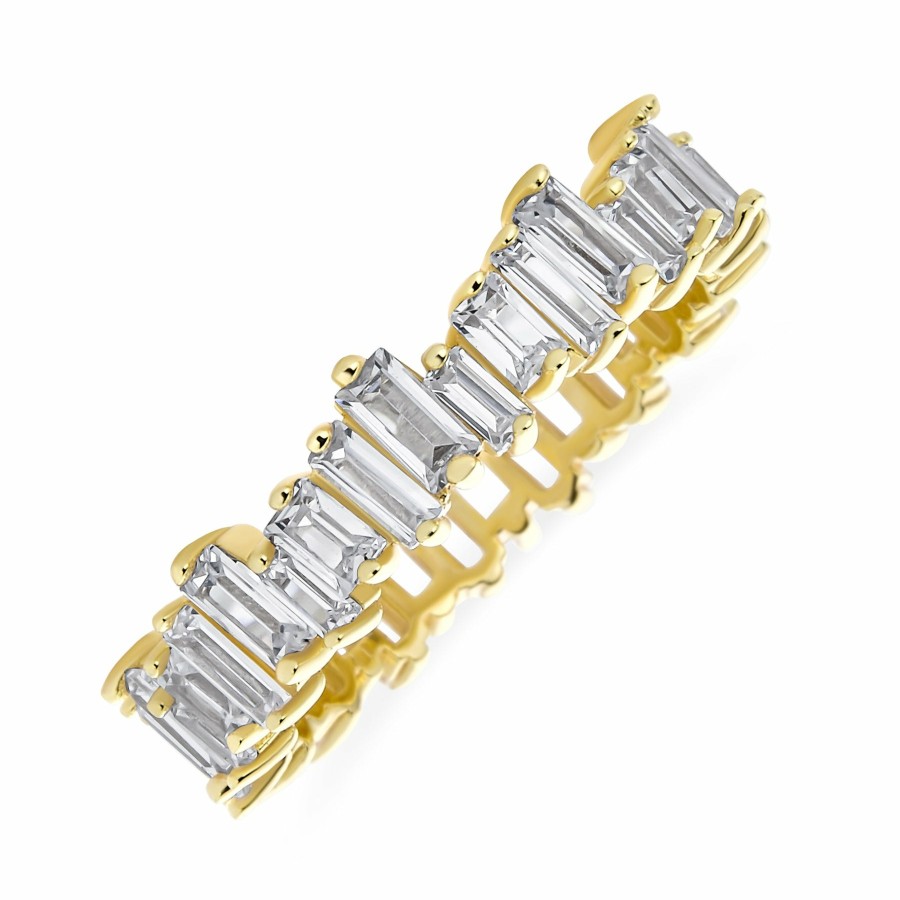 Shop Women Bling Jewelry Stacking Eternity Rings | Aaa Cz Zigzag Baguette Eternity Wedding Band Ring Gold Plated