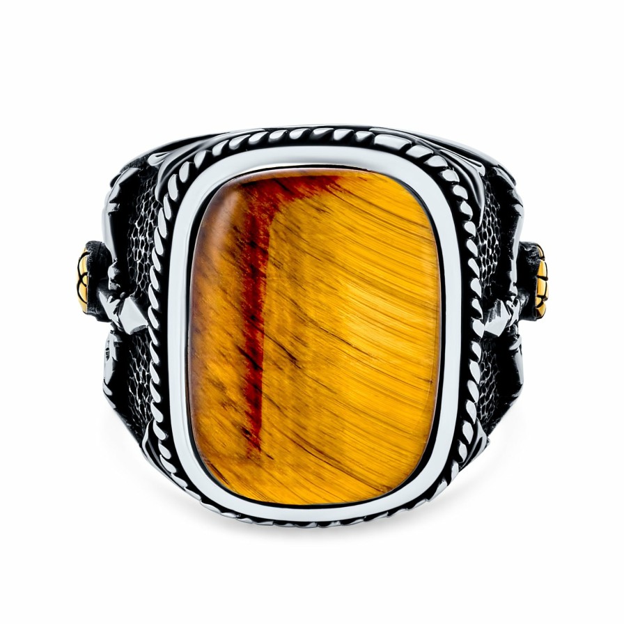 Shop Men Bling Jewelry Mens Engravable Rings | Men'S Brown Gemstone Tiger Eye Archery Bow Arrow Ring Sterling Silver Brown Tigers Eye