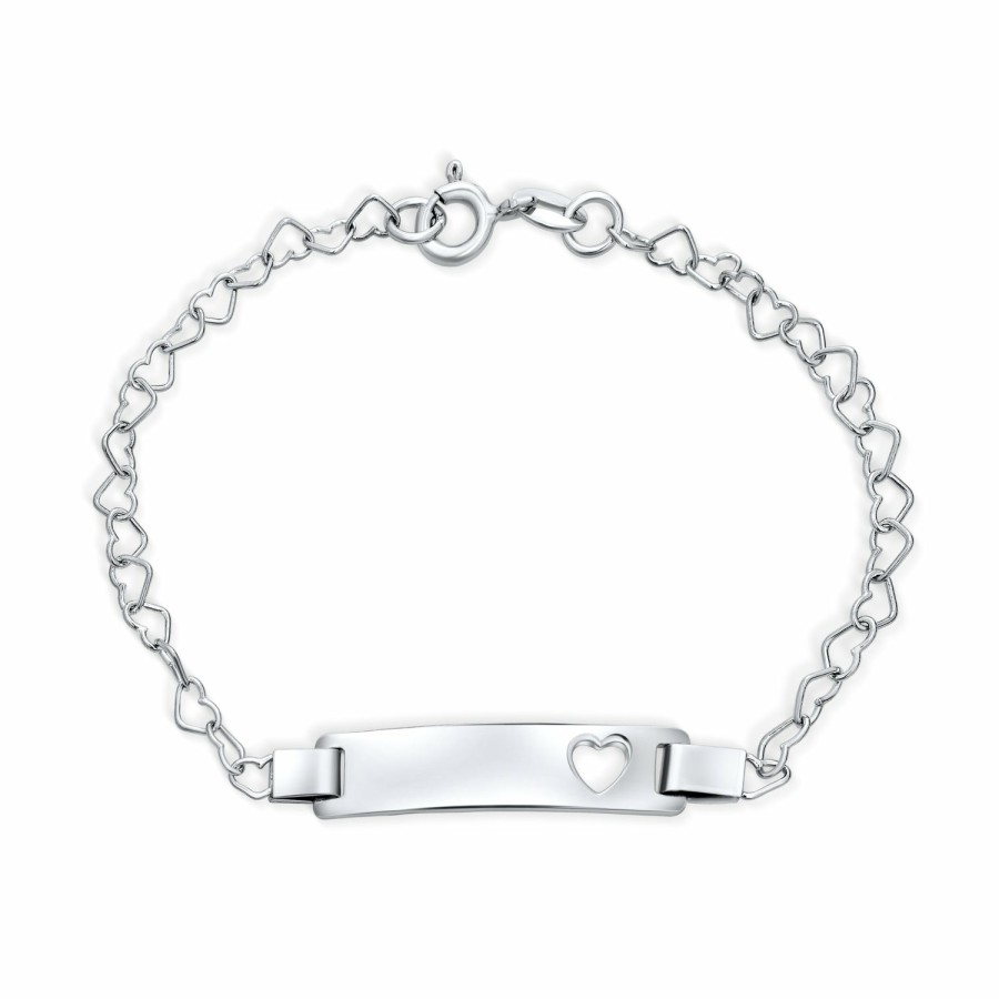 Shop Women Bling Jewelry Engravable Bracelets | Open Heart Id Bracelet Name Plated Bar Sterling Small Wrists 6" Silver