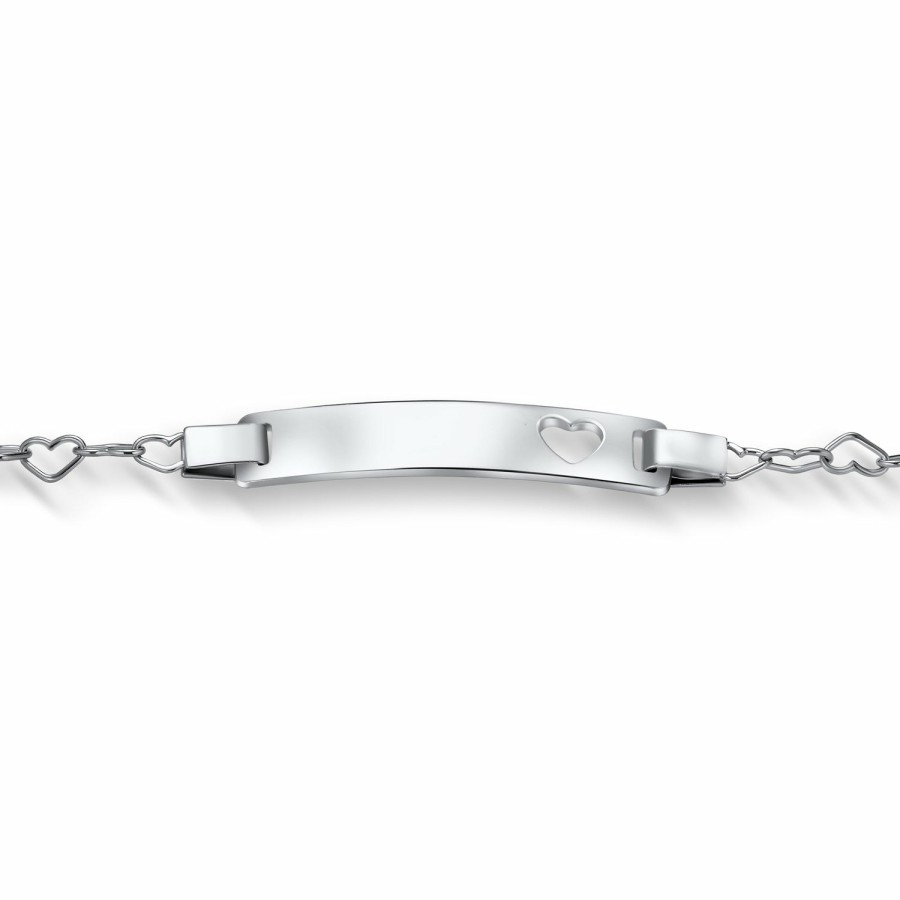 Shop Women Bling Jewelry Engravable Bracelets | Open Heart Id Bracelet Name Plated Bar Sterling Small Wrists 6" Silver