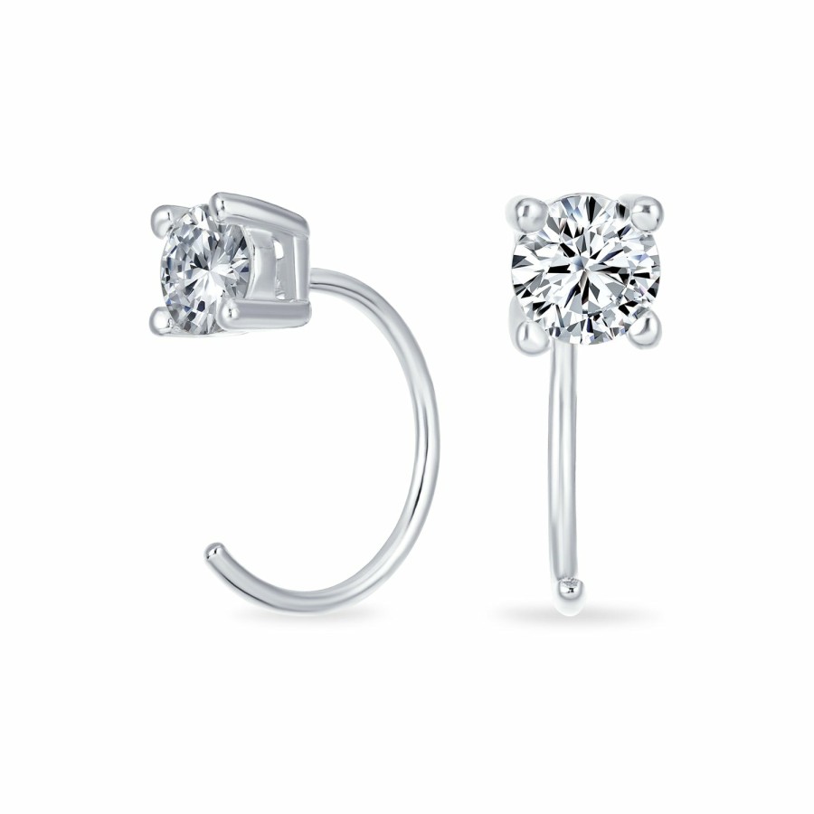 Shop Men Bling Jewelry Mens Earrings | Tiny Cz Solitaire Threader Stud Earrings Plated Sterling