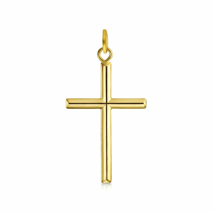 Shop Women Bling Jewelry Engravable Necklaces | Real 14K Yellow Gold Celtic Religious Cross Rosary Pendant