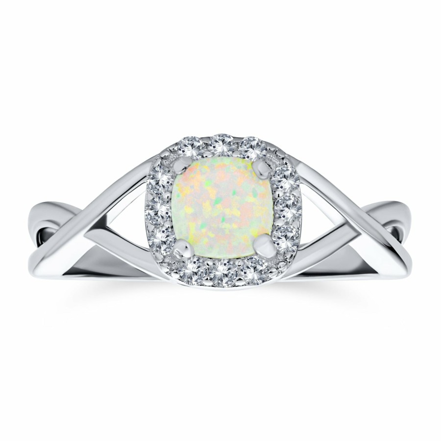 Shop Women Bling Jewelry Unique Rings | Halo 1Ct Square Solitaire White Opal Engagement Ring Infinity Band