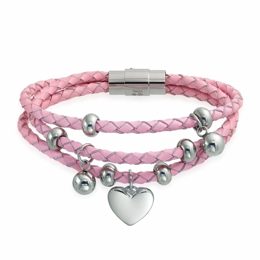 Shop Women Bling Jewelry Wrap Stretch Bracelets | Heart Charms Strand Braided Leather Bracelet Stainless Steel