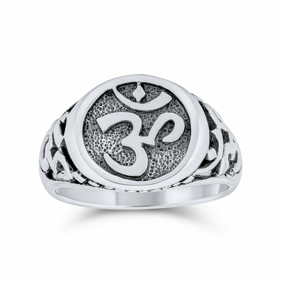 Shop Women Bling Jewelry Engravable Rings | Spiritual Symbol Sanskrit Aum Ohm Om Signet Ring .925 Sterling Silver