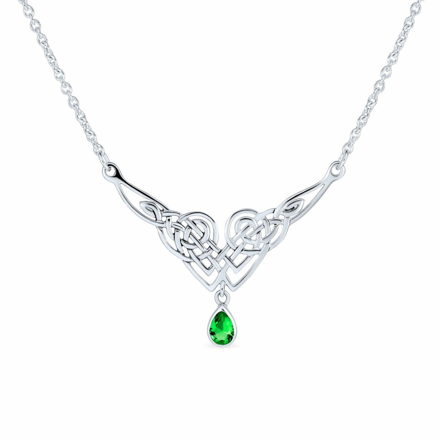 Shop Women Bling Jewelry Statement Necklaces | Cz Gemstone Teardrop Celtic Knot Infinity Necklace Collar .925 Silver