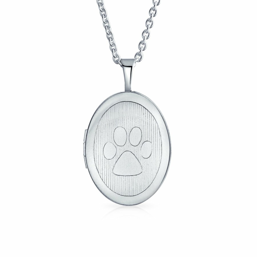 Shop Women Bling Jewelry Lockets | Dog Paw Print Pet Jewelry Oval Locket Necklace That Holds Pictures Silver