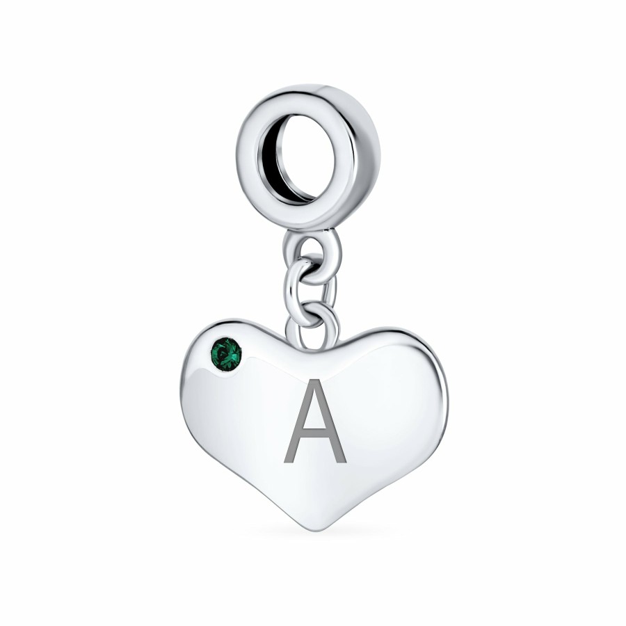 Shop Women Bling Jewelry Love Heart Beads | Emerald Green Crystal Accent Heart Shaped Dangle Bead Charm .925 Silver