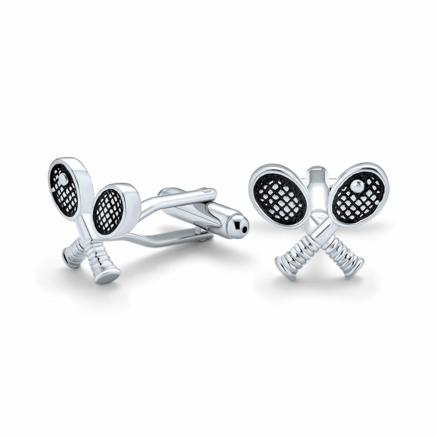 Shop Men Bling Jewelry Cufflinks | Tennis Racket Player Shirt Cufflinks Black Silver Tone Stainless Steel