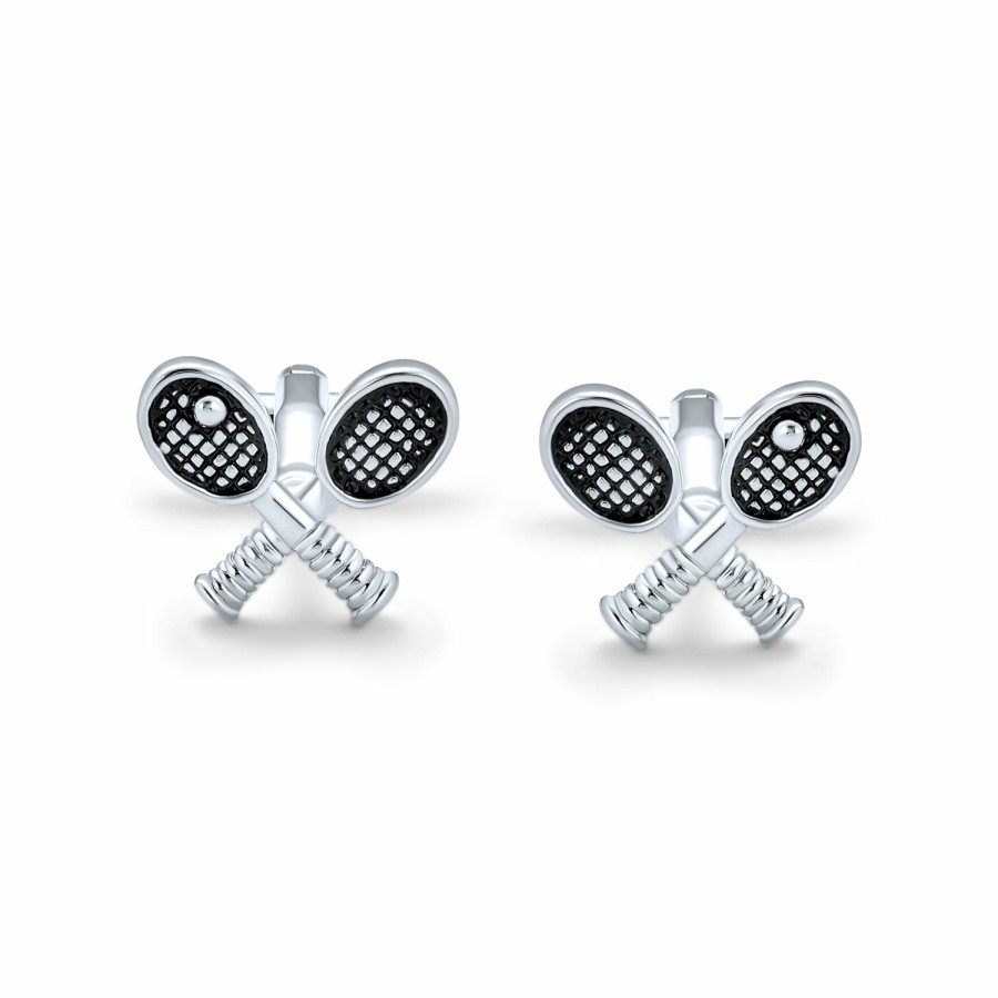 Shop Men Bling Jewelry Cufflinks | Tennis Racket Player Shirt Cufflinks Black Silver Tone Stainless Steel