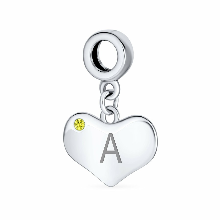 Shop Women Bling Jewelry Birthstone Beads | Yellow Topaz Crystal Accent Heart Shaped Dangle Bead Charm .925 Silver