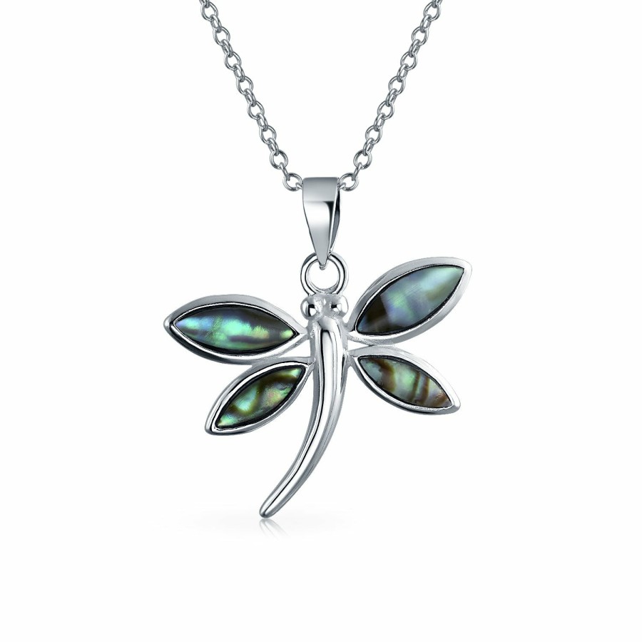 Shop Women Bling Jewelry Pendant Necklaces | Butterfly Dragonfly Pendant Abalone Shell Necklace Sterling Silver