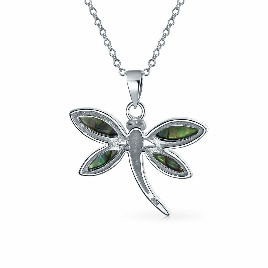 Shop Women Bling Jewelry Pendant Necklaces | Butterfly Dragonfly Pendant Abalone Shell Necklace Sterling Silver