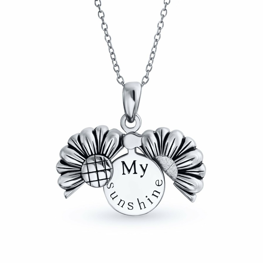 Shop Women Bling Jewelry Pendant Necklaces | My Sunshine Words Sunflower Locket Pendant Necklace Sterling Silver