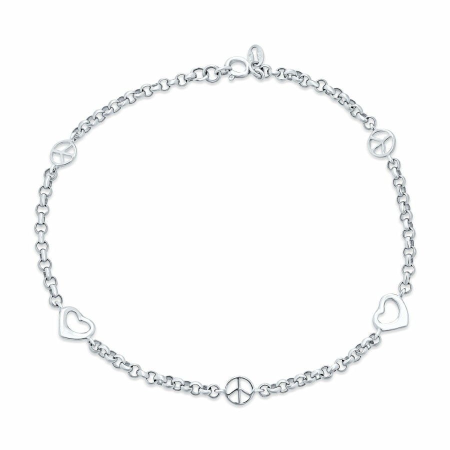 Shop Women Bling Jewelry Ankle Bracelets | Peace Love Interlocking Hearts Anklet Ankle Bracelet Sterling Silver