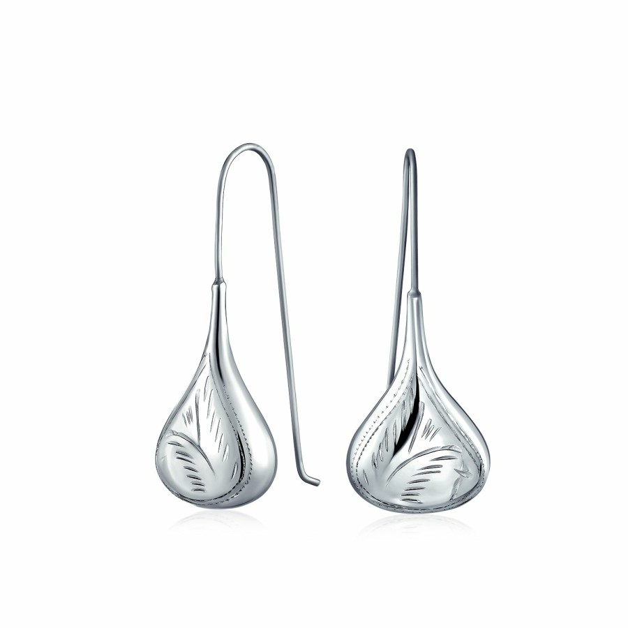 Shop Women Bling Jewelry Dangle Drop Earrings | Carved Teardrop Rain Drop Earrings Fishhook .925 Sterling Silver