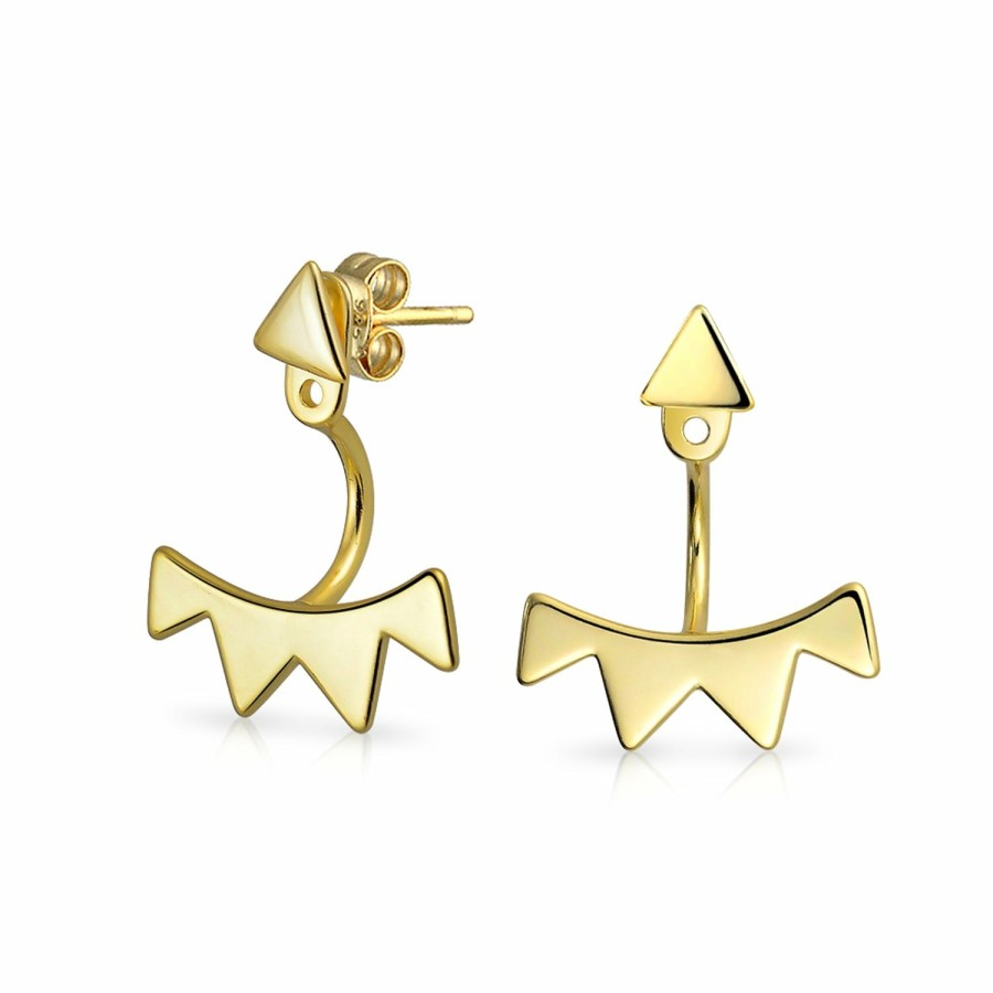 Shop Women Bling Jewelry Stud Earrings | Triangle Ear Jacket Earrings Gold Plated Sterling Silver