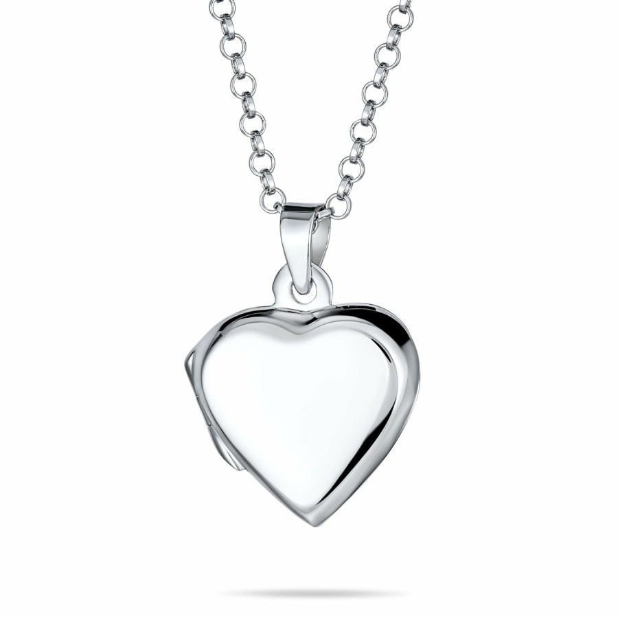 Shop Women Bling Jewelry Engravable Necklaces | Petite Heart Photo Lockets For Women That Hold Picture Locket Pendant Silver