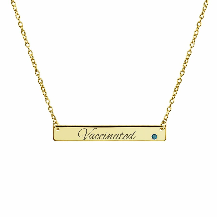 Shop Women Bling Jewelry Delicate Pendant Necklaces | Vaccinated Horizontal Name Plate Bar Gold Plated Crystal Birthstone