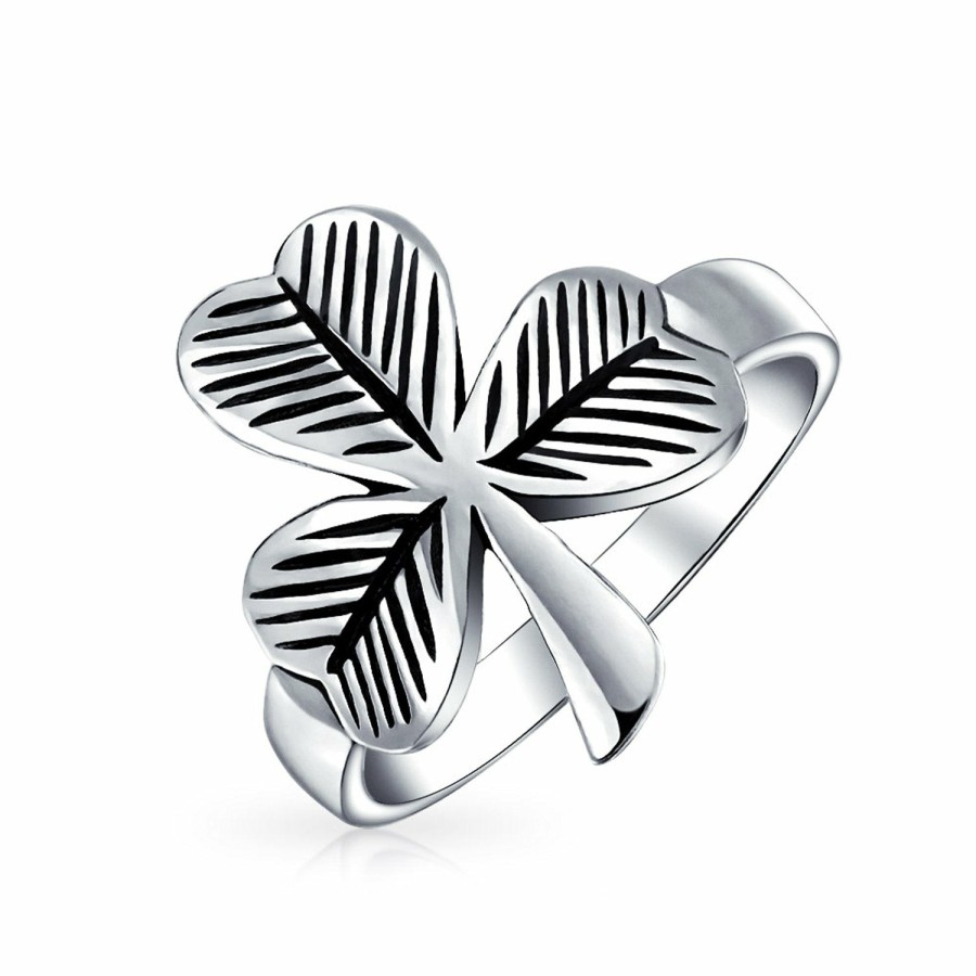 Shop Women Bling Jewelry Engravable Rings | Good Luck Celtic Irish Shamrock Clover Ring Oxidized .925 Sterling