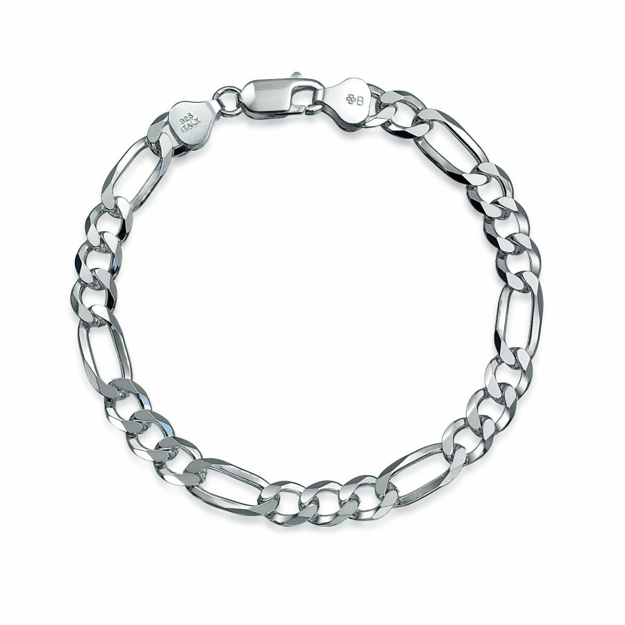 Shop Men Bling Jewelry Mens Bracelets & Id Bracelets | Solid Mens Sterling Silver Anchor Mariner Figaro Chain Link Bracelet 7-9 Inch