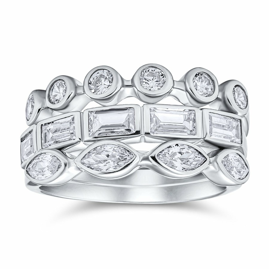 Shop Women Bling Jewelry Stacking Eternity Rings | Stackable Baguette Marquise Cz Wedding Band Ring Set Sterling Silver