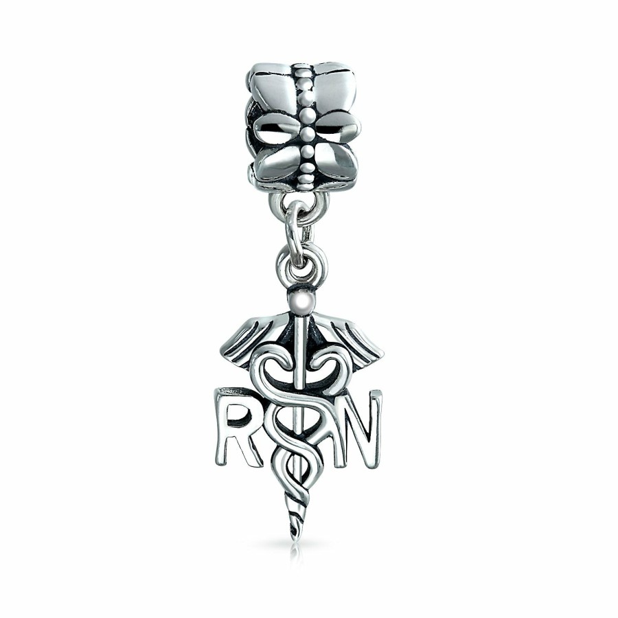 Shop Women Bling Jewelry Dangle Beads | Nurse Nursing Rn Hat Caduceus Cross Medical Charm Bead Sterling