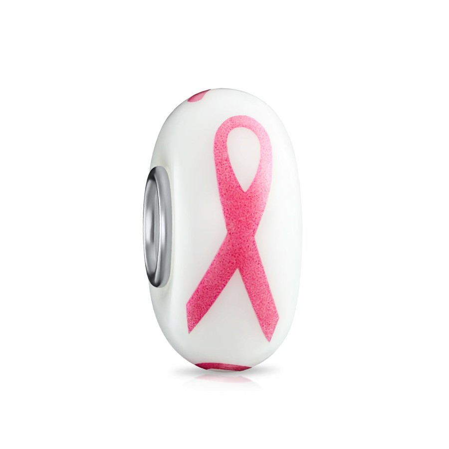 Shop Women Bling Jewelry Unique Charms | Ribbon Breast Cancer Survivor Charm Bead .925 Sterling