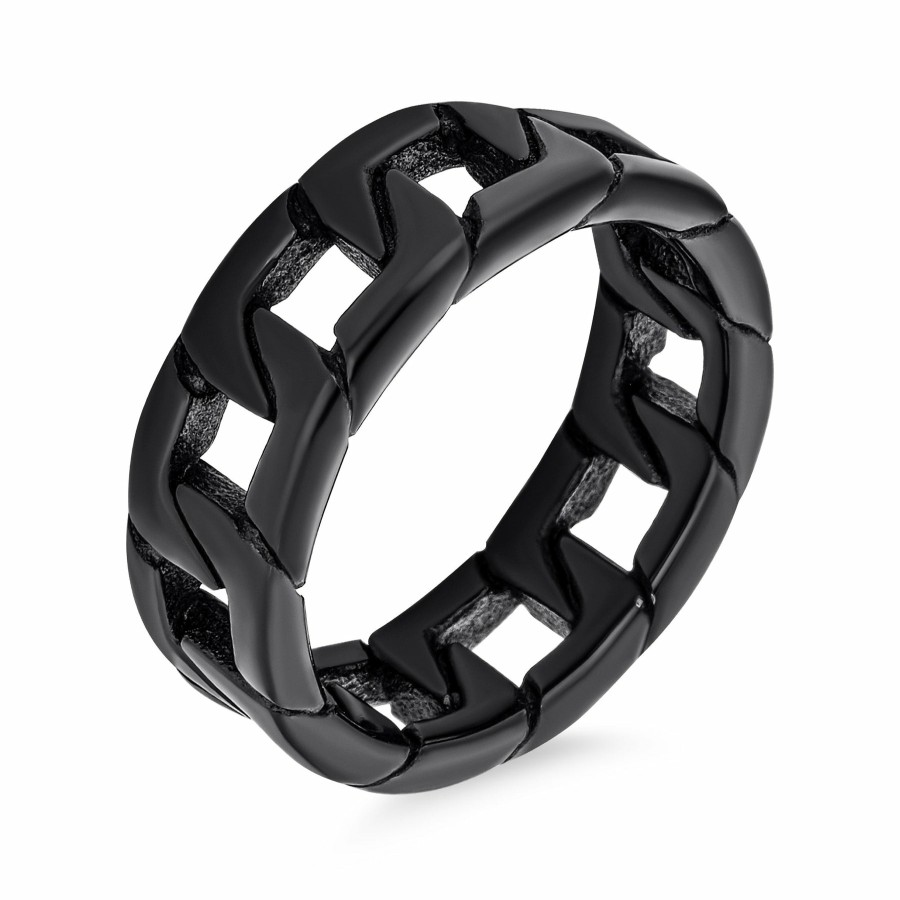 Shop Women Bling Jewelry Wedding Bands | Men'S Biker Curb Black Link Chain Ring Band Solid Stainless Steel