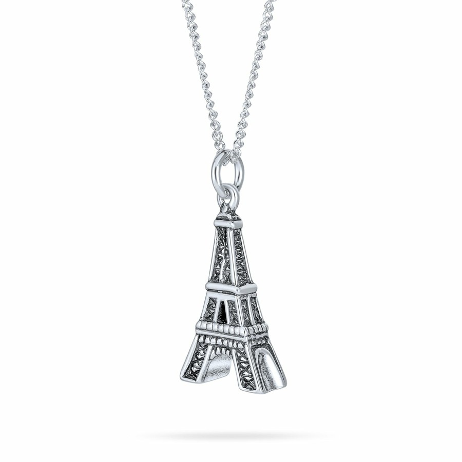 Shop Women Bling Jewelry Delicate Pendant Necklaces | Eiffel Tower France Dangling Pendant Necklace .925 Sterling Silver