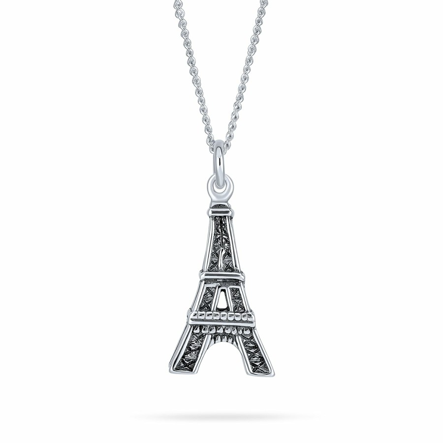 Shop Women Bling Jewelry Delicate Pendant Necklaces | Eiffel Tower France Dangling Pendant Necklace .925 Sterling Silver