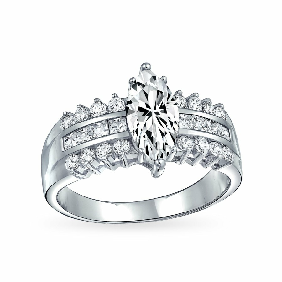 Shop Women Bling Jewelry Engagement Rings | 1.5-2Ct Solitaire Round Marquise Aaa Cz Engagement Ring Set 925