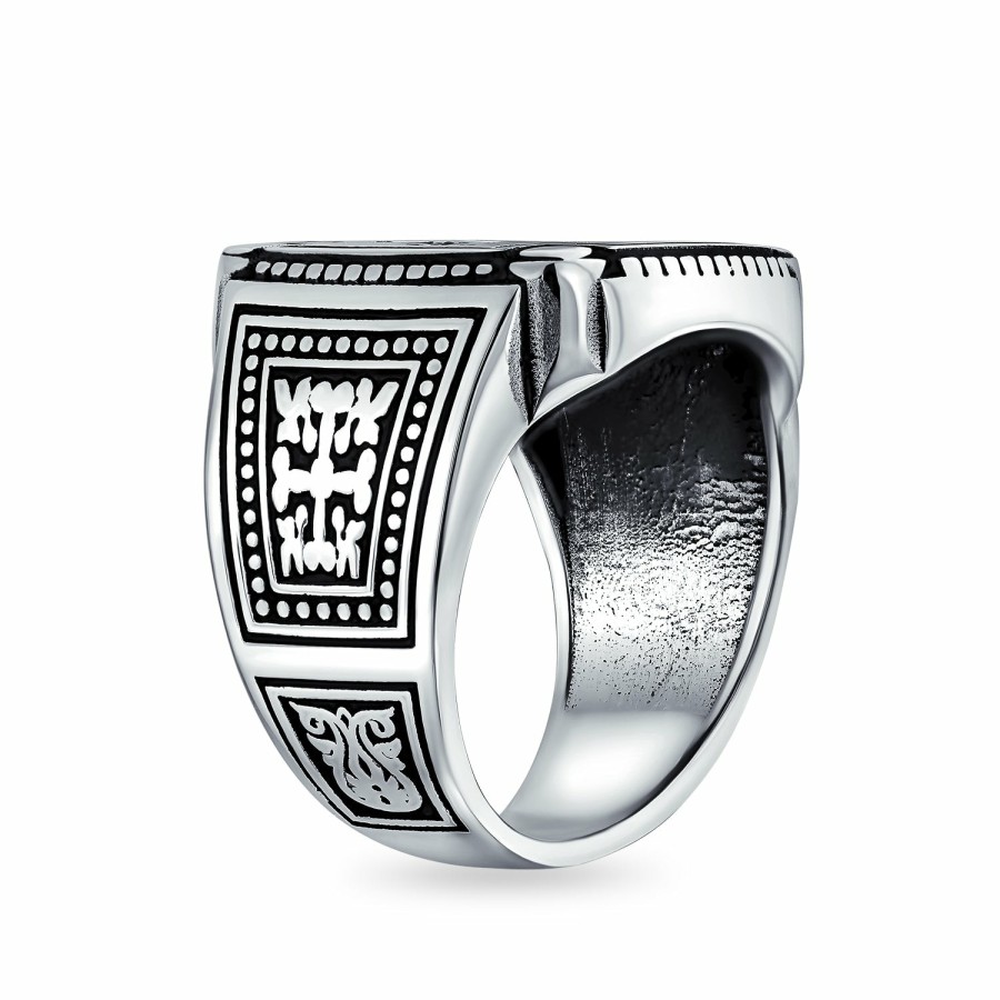 Shop Men Bling Jewelry Mens Engravable Rings | Mens Greek Horse Pegasus Signet Ring Oxidized .925Sterling Silver