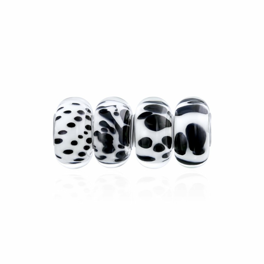 Shop Women Bling Jewelry Flower Beads | Black White Murano Glass Bead Charm Spot Bundle Set Sterling Silver