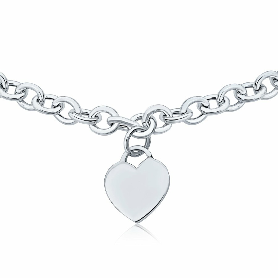 Shop Women Bling Jewelry Charm Bracelets | Solid Heart Shape Charm Tag Bracelet Necklace .925 Sterling