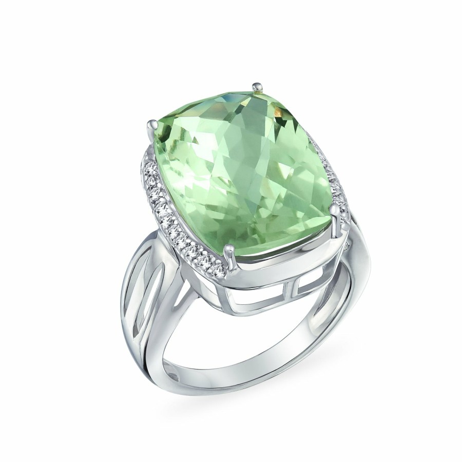 Shop Women Bling Jewelry Statement Cocktail Rings | 6Ct Cushion Prasiolite Natural Zircon Gemstone Ring Sterling Silver