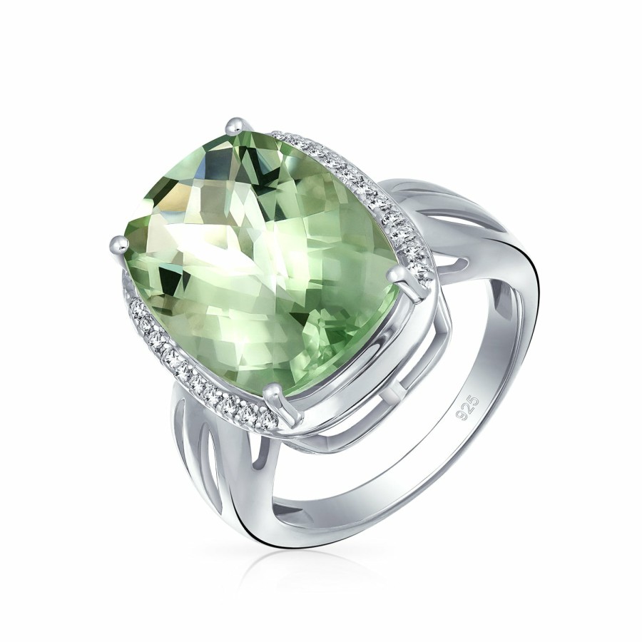 Shop Women Bling Jewelry Statement Cocktail Rings | 6Ct Cushion Prasiolite Natural Zircon Gemstone Ring Sterling Silver