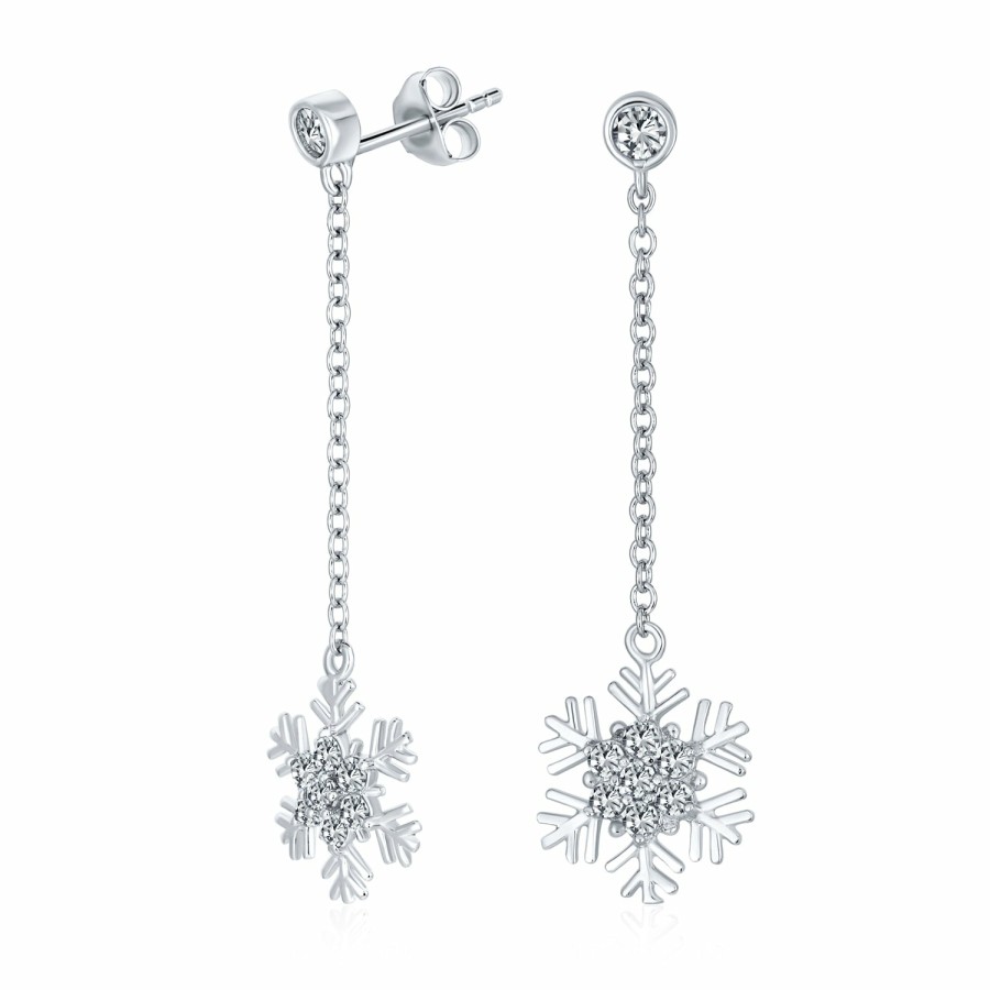 Shop Women Bling Jewelry Dangle Drop Earrings | White Cz Snowflake Dangle Stud Earrings Necklace Pendant Sterling