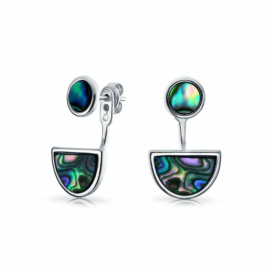 Shop Women Bling Jewelry Ear Cuffs, Cartilage Earrings | Geometric Abalone Shell Inlaid 1/2 Circle Bar Dangle Earrings Jacket