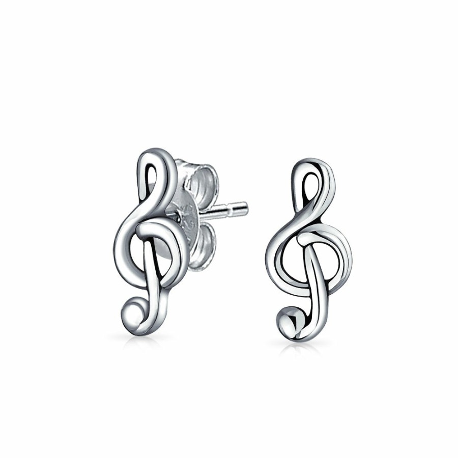 Shop Women Bling Jewelry Stud Earrings | Treble G Clef Music Note Brooch Pin, Stud Earring, Pendant .925 Silver