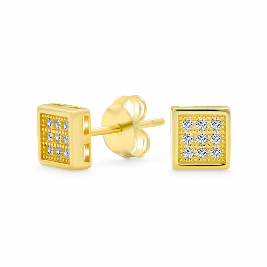 Shop Women Bling Jewelry Stud Earrings | Square Cubic Zirconia Micro Pave Cz Stud Earrings Sterling