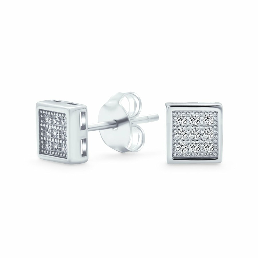 Shop Women Bling Jewelry Stud Earrings | Square Cubic Zirconia Micro Pave Cz Stud Earrings Sterling