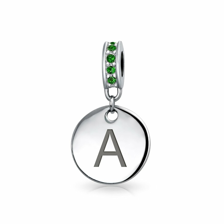 Shop Women Bling Jewelry Love Heart Beads | Green Crystal Alphabet Initials Disc Dangle Circle Charm .925 Silver