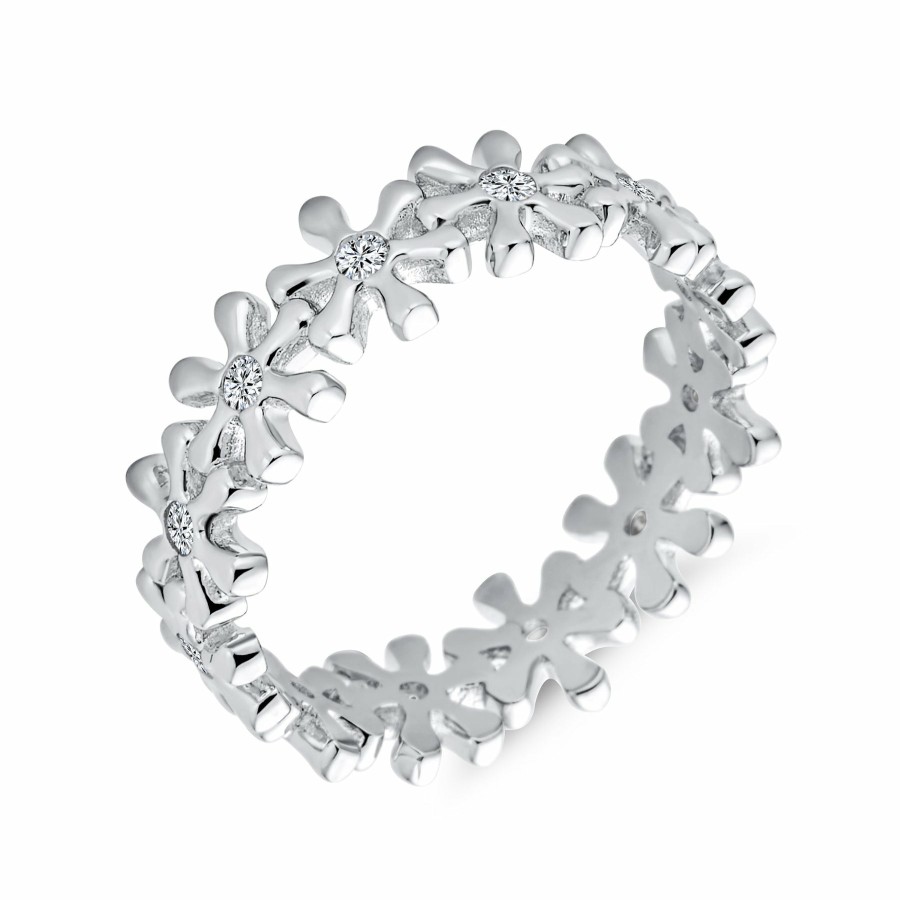 Shop Women Bling Jewelry Stacking Eternity Rings | Accent Cz Flower Eternity Wedding Band Ring .925Sterling Silver