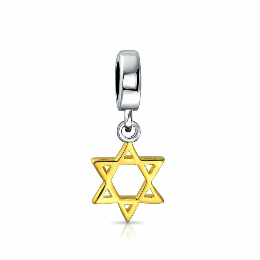 Shop Women Bling Jewelry Unique Charms | Hanukkah Star Of David Menorah Charm Bead Gold Plated .925 Silver