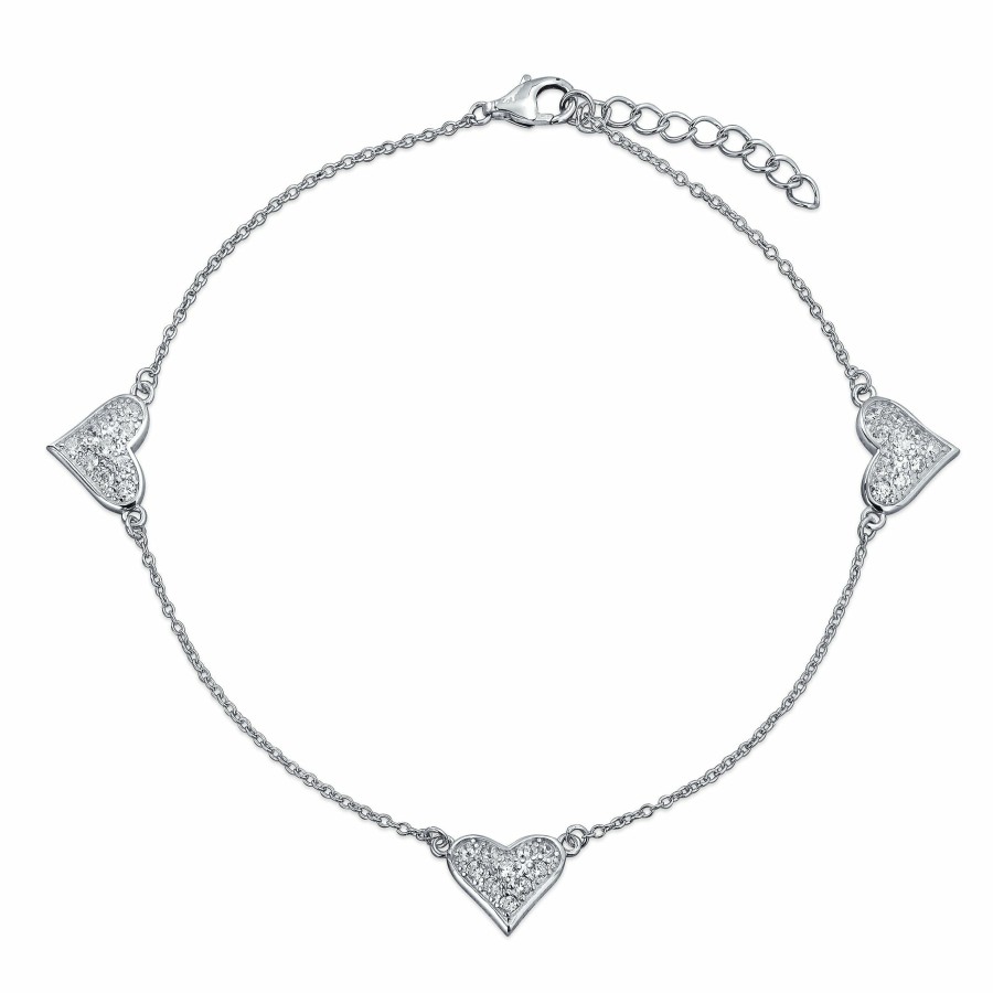 Shop Women Bling Jewelry Delicate Bracelets | Romantic Pave Cz Lock Key Hearts Charm Anklet .925 Sterling