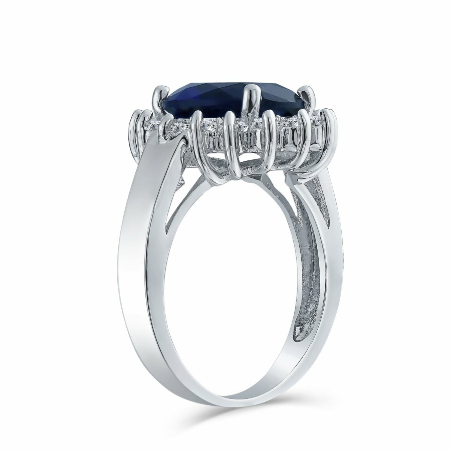 Shop Women Bling Jewelry Engravable Rings | 5Ct Blue Oval Imitation Sapphire Cz Engagement Ring Plated Silver