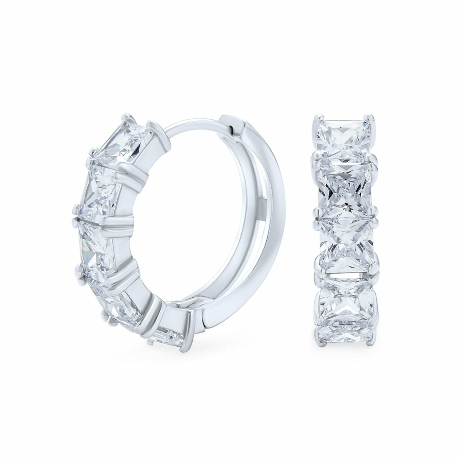 Shop Men Bling Jewelry Mens Earrings | Small Baguette Cut Cz Channel Hoop Earrings .925 Sterling