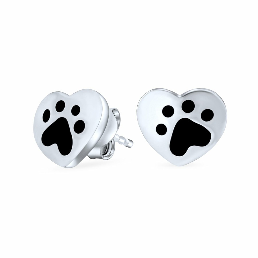 Shop Women Bling Jewelry | Dog Cat Puppy Kitten Pet Heart Paw Print Stud Earrings Sterling Silver