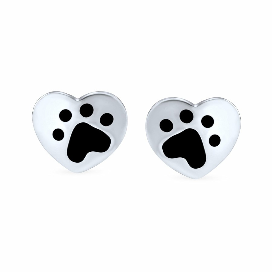 Shop Women Bling Jewelry | Dog Cat Puppy Kitten Pet Heart Paw Print Stud Earrings Sterling Silver